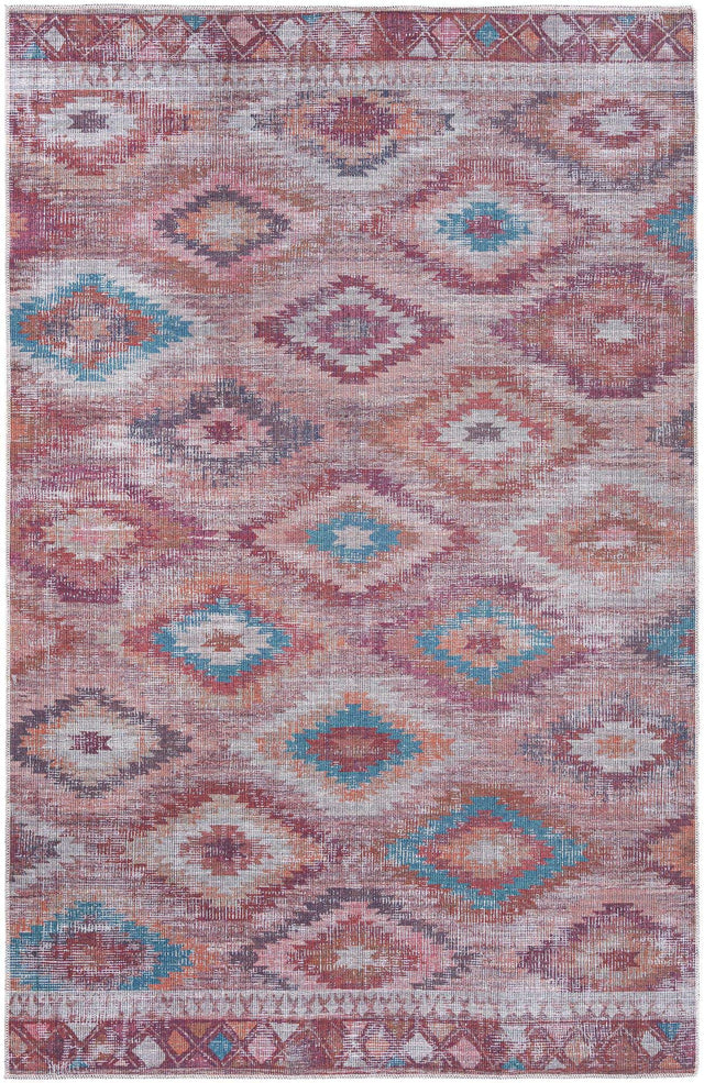 Washable Terracotta 5' 11 x 9' Sisu Rectangle Area Rug Easy to Clean Stain Resistant & Durable Polyester Chenille Distressed Vintage Look Carpet for Sale at Rug Engine