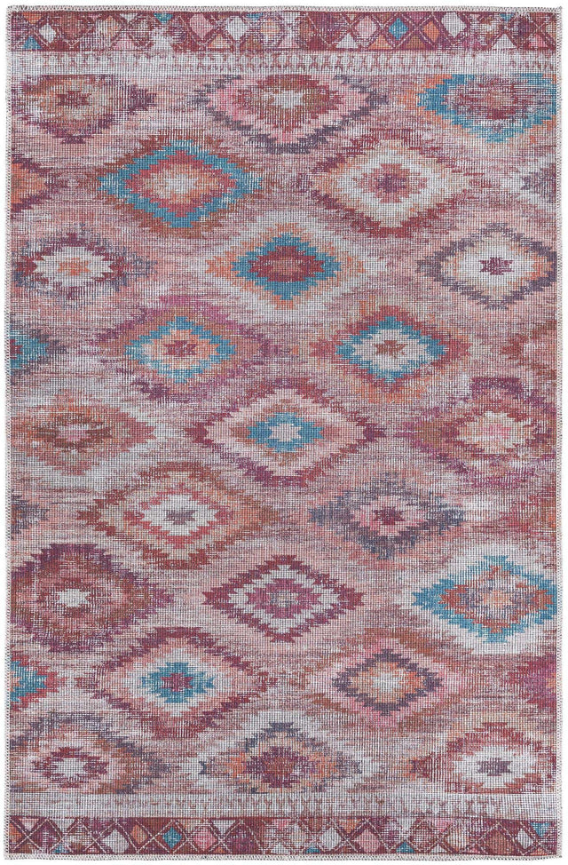 Washable Terracotta 3' 11 x 6' Sisu Rectangle Area Rug Easy to Clean Stain Resistant & Durable Polyester Chenille Distressed Vintage Look Carpet for Sale at Rug Engine