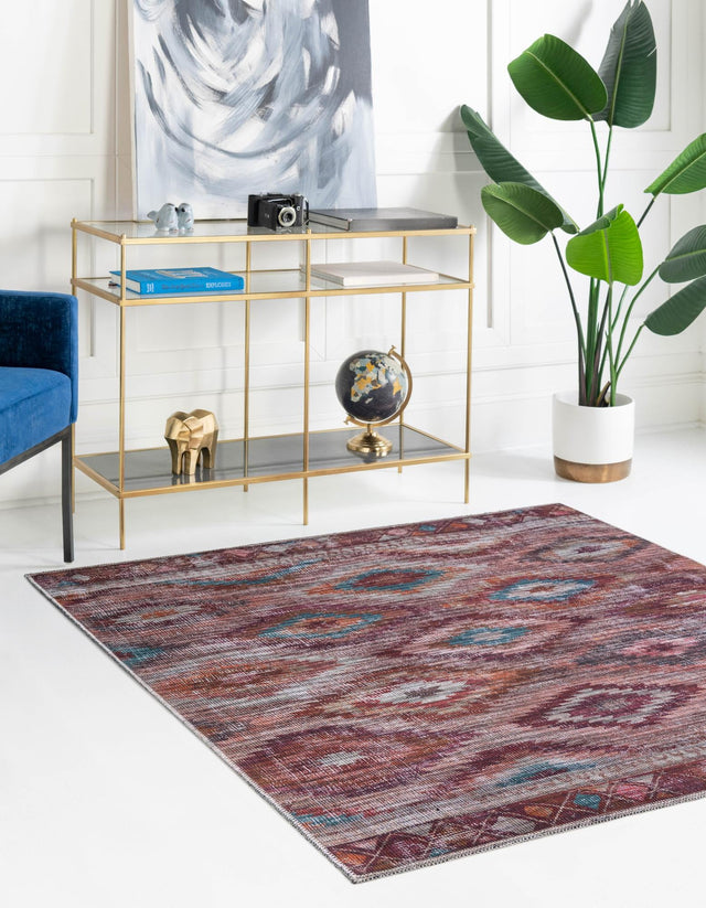 Washable Terracotta 7' 10 x 7' 10 Sisu Square Area Rug Easy to Clean Stain Resistant & Durable Polyester Chenille Distressed Vintage Look Carpet for Sale at Rug Engine