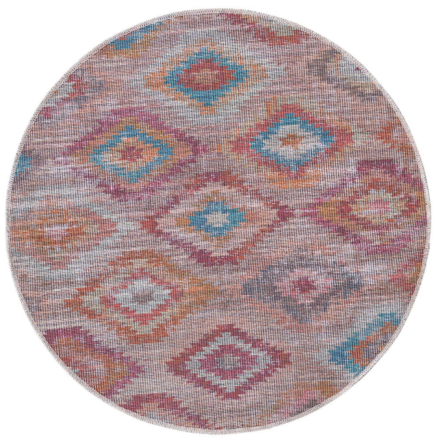 Washable Terracotta 3' 3 x 3' 3 Sisu Round Area Rug Easy to Clean Stain Resistant & Durable Polyester Chenille Distressed Vintage Look Carpet for Sale at Rug Engine
