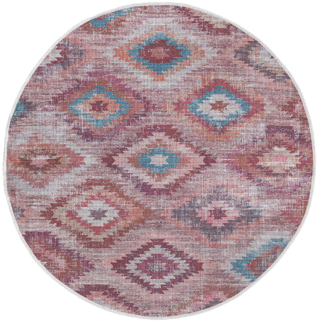 Washable Terracotta 3' 11 x 3' 11 Sisu Round Area Rug Easy to Clean Stain Resistant & Durable Polyester Chenille Distressed Vintage Look Carpet for Sale at Rug Engine