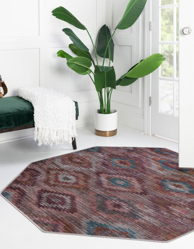 Washable Terracotta 5' 3 x 5' 3 Sisu Octagon Area Rug Easy to Clean Stain Resistant & Durable Polyester Chenille Distressed Vintage Look Carpet for Sale at Rug Engine