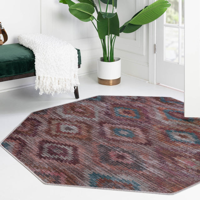 Washable Terracotta 7' 10 x 7' 10 Sisu Octagon Area Rug Easy to Clean Stain Resistant & Durable Polyester Chenille Distressed Vintage Look Carpet for Sale at Rug Engine