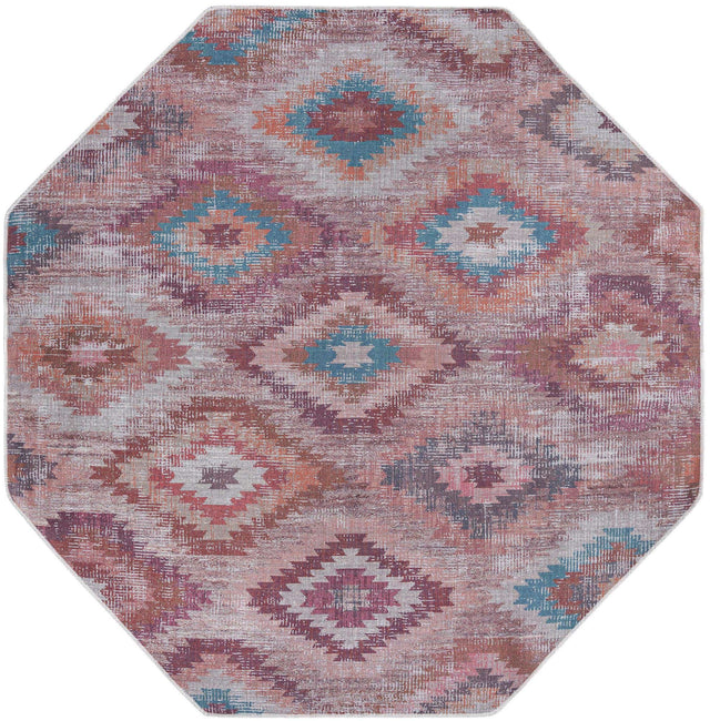 Washable Terracotta 7' 10 x 7' 10 Sisu Octagon Area Rug Easy to Clean Stain Resistant & Durable Polyester Chenille Distressed Vintage Look Carpet for Sale at Rug Engine