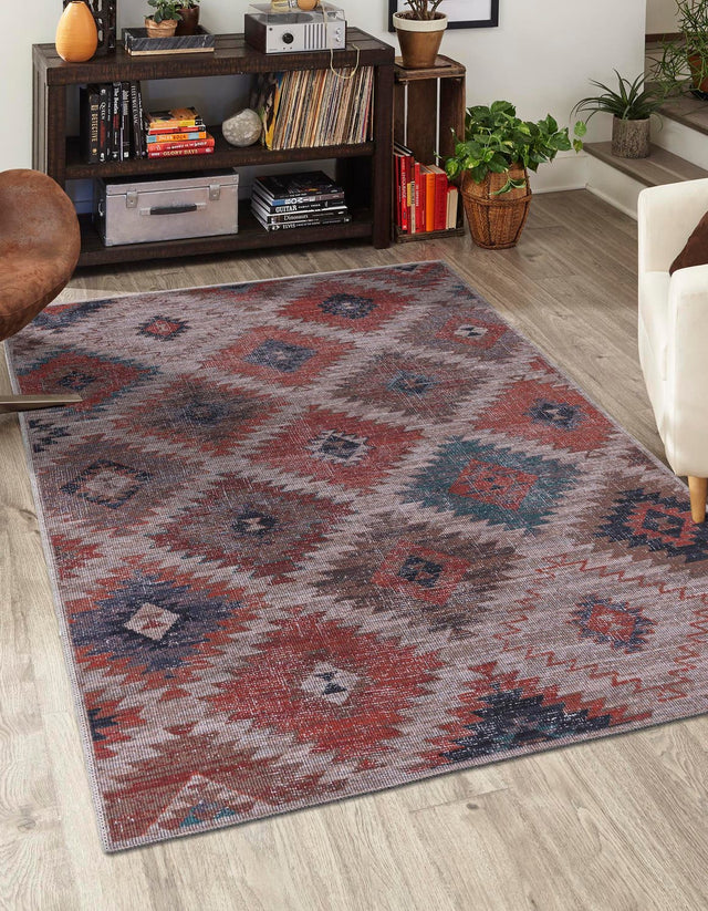 Washable Rust red and Beige 7' 3 x 10' Sisu Rectangle Area Rug Easy to Clean Stain Resistant & Durable Polyester Chenille Distressed Vintage Look Carpet for Sale at Rug Engine