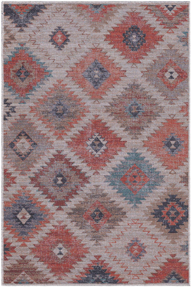 Washable Rust red and Beige 4' x 6' Sisu Washable Rectangle Area Rug Easy to Clean Stain Resistant & Durable Polyester Chenille Distressed Vintage Look Carpet for Sale at Rug Engine