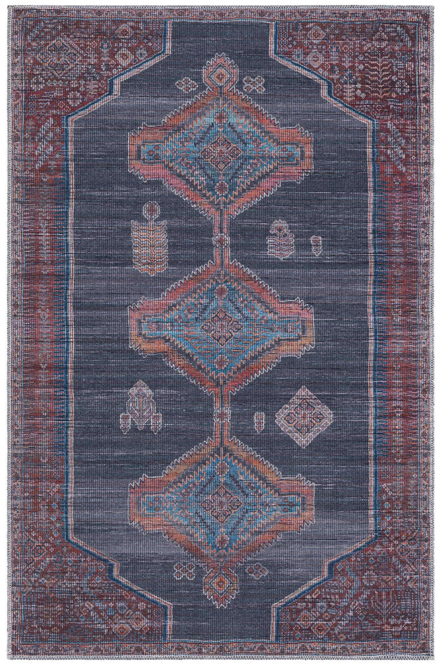 Washable Charcoal and Gray 4' 1 x 6' 1 Sisu Rectangle Area Rug Easy to Clean Stain Resistant & Durable Polyester Chenille Distressed Vintage Look Carpet for Sale at Rug Engine