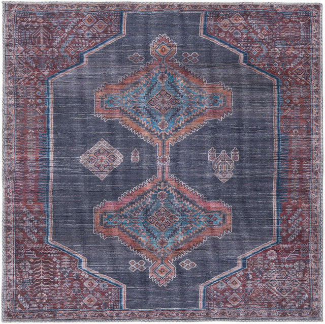 Washable Charcoal and Gray 5' 3 x 5' 3 Sisu Square Area Rug Easy to Clean Stain Resistant & Durable Polyester Chenille Distressed Vintage Look Carpet for Sale at Rug Engine