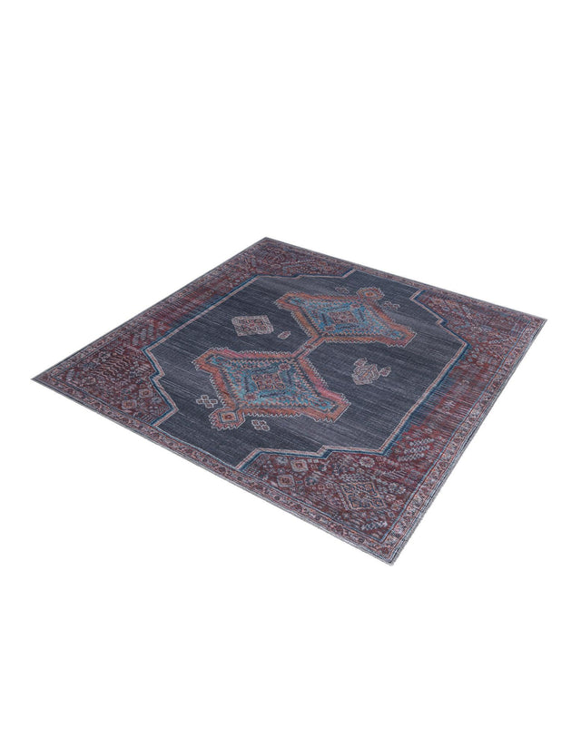 Washable Charcoal and Gray 7' 3 x 7' 3 Sisu Square Area Rug Easy to Clean Stain Resistant & Durable Polyester Chenille Distressed Vintage Look Carpet for Sale at Rug Engine