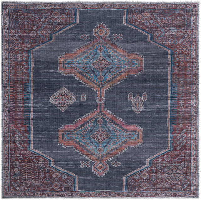 Washable Charcoal and Gray 7' 3 x 7' 3 Sisu Square Area Rug Easy to Clean Stain Resistant & Durable Polyester Chenille Distressed Vintage Look Carpet for Sale at Rug Engine