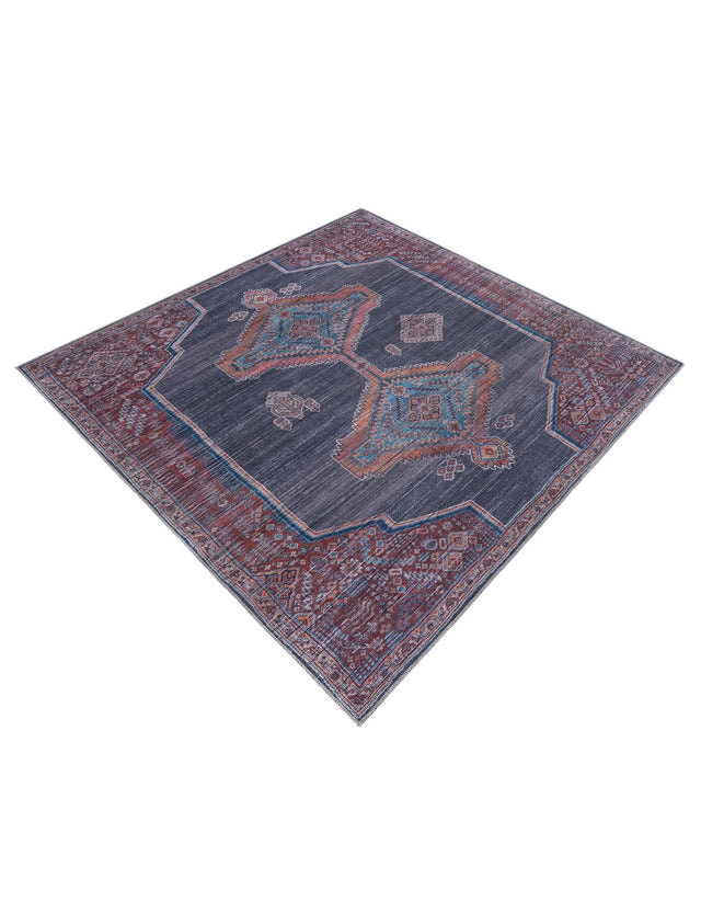 Washable Charcoal and Gray 7' 10 x 7' 10 Sisu Square Area Rug Easy to Clean Stain Resistant & Durable Polyester Chenille Distressed Vintage Look Carpet for Sale at Rug Engine