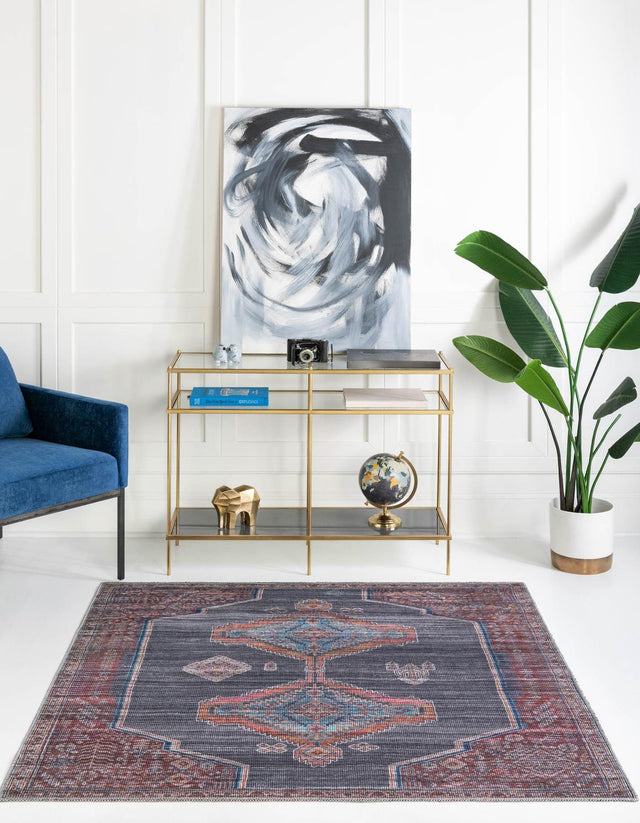 Washable Charcoal and Gray 7' 3 x 7' 3 Sisu Square Area Rug Easy to Clean Stain Resistant & Durable Polyester Chenille Distressed Vintage Look Carpet for Sale at Rug Engine