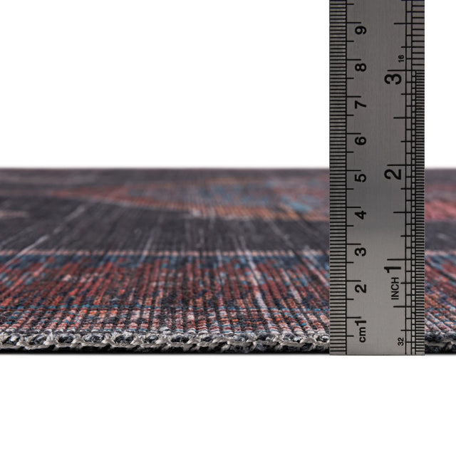 Washable Charcoal and Gray 7' 3 x 7' 3 Sisu Square Area Rug Easy to Clean Stain Resistant & Durable Polyester Chenille Distressed Vintage Look Carpet for Sale at Rug Engine