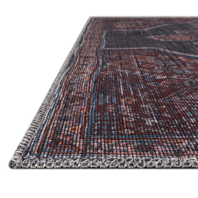 Washable Charcoal and Gray 7' 3 x 7' 3 Sisu Square Area Rug Easy to Clean Stain Resistant & Durable Polyester Chenille Distressed Vintage Look Carpet for Sale at Rug Engine