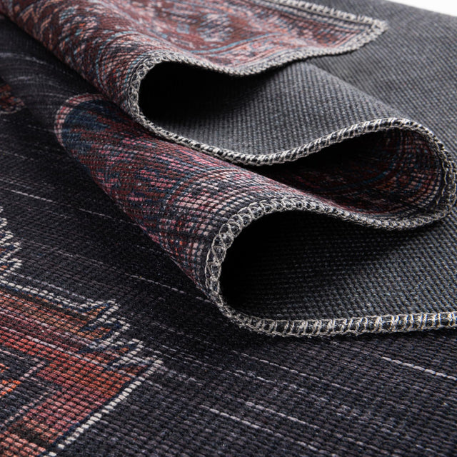 Washable Charcoal and Gray 7' 3 x 7' 3 Sisu Square Area Rug Easy to Clean Stain Resistant & Durable Polyester Chenille Distressed Vintage Look Carpet for Sale at Rug Engine