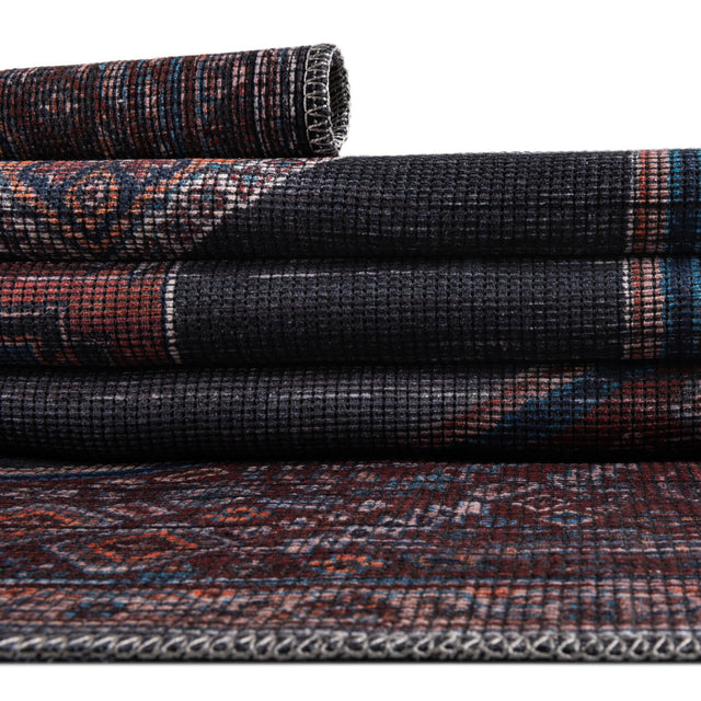 Washable Charcoal and Gray 7' 10 x 7' 10 Sisu Square Area Rug Easy to Clean Stain Resistant & Durable Polyester Chenille Distressed Vintage Look Carpet for Sale at Rug Engine