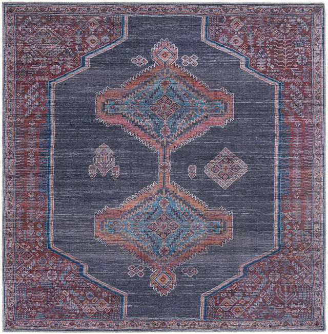 Washable Charcoal and Gray 7' 10 x 7' 10 Sisu Square Area Rug Easy to Clean Stain Resistant & Durable Polyester Chenille Distressed Vintage Look Carpet for Sale at Rug Engine