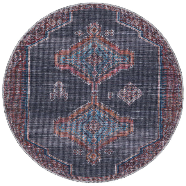 Washable Charcoal and Gray 4' 1 x 4' 1 Sisu Round Area Rug Easy to Clean Stain Resistant & Durable Polyester Chenille Distressed Vintage Look Carpet for Sale at Rug Engine