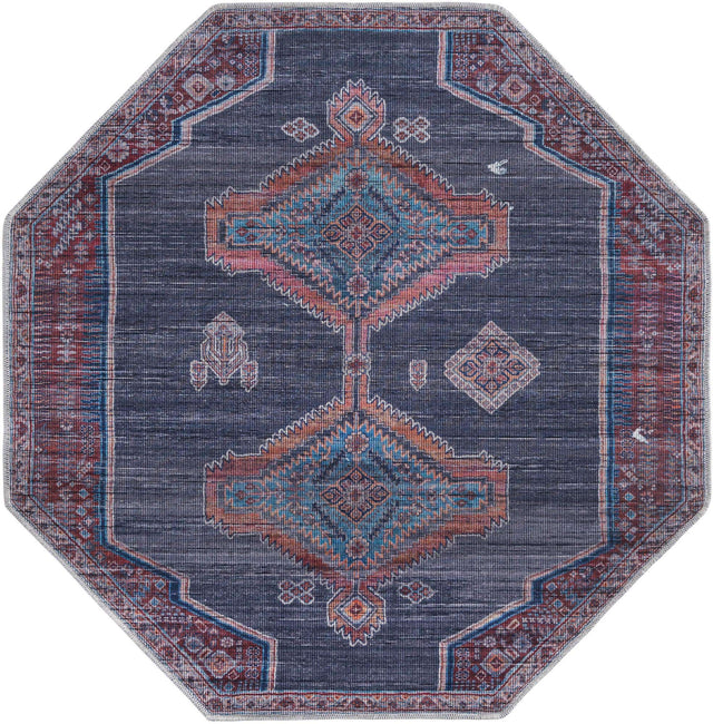 Washable Charcoal and Gray 5' 3 x 5' 3 Sisu Octagon Area Rug Easy to Clean Stain Resistant & Durable Polyester Chenille Distressed Vintage Look Carpet for Sale at Rug Engine
