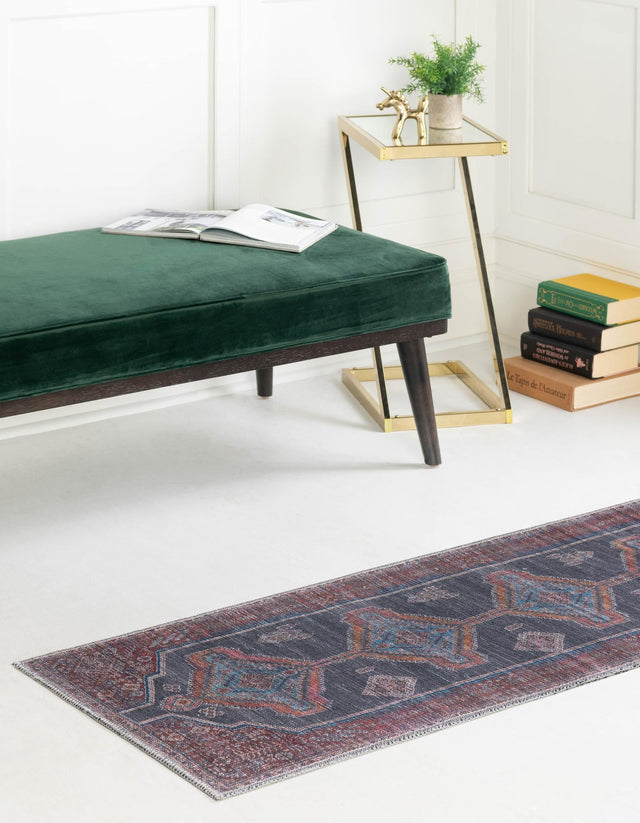 Washable Charcoal and Gray 2' 7 x 12' Sisu Runner Area Rug Easy to Clean Stain Resistant & Durable Polyester Chenille Distressed Vintage Look Carpet for Sale at Rug Engine