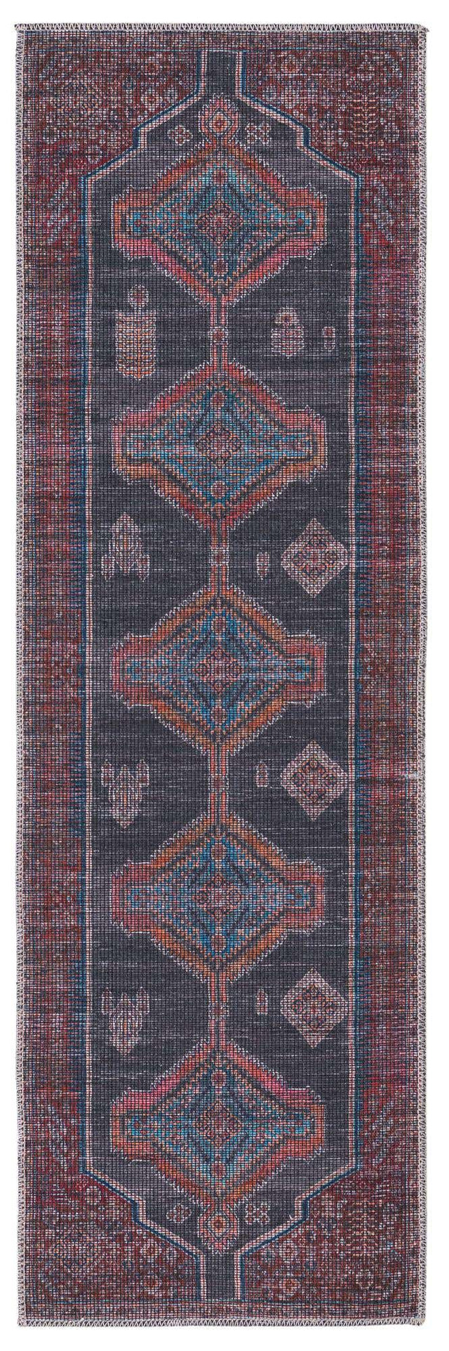 Washable Charcoal and Gray 2' x 6' 1 Sisu Runner Area Rug Easy to Clean Stain Resistant & Durable Polyester Chenille Distressed Vintage Look Carpet for Sale at Rug Engine
