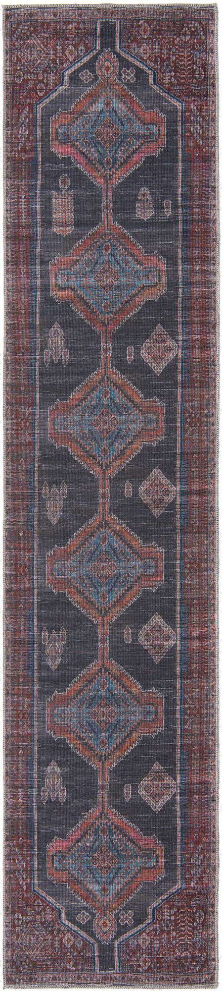 Washable Charcoal and Gray 2' 7 x 12' Sisu Runner Area Rug Easy to Clean Stain Resistant & Durable Polyester Chenille Distressed Vintage Look Carpet for Sale at Rug Engine