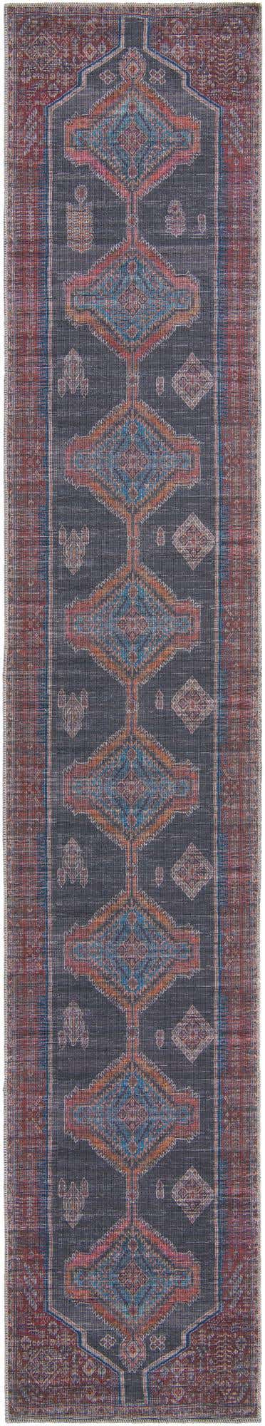 Washable Charcoal and Gray 2' 7 x 14' 1 Sisu Runner Area Rug Easy to Clean Stain Resistant & Durable Polyester Chenille Distressed Vintage Look Carpet for Sale at Rug Engine