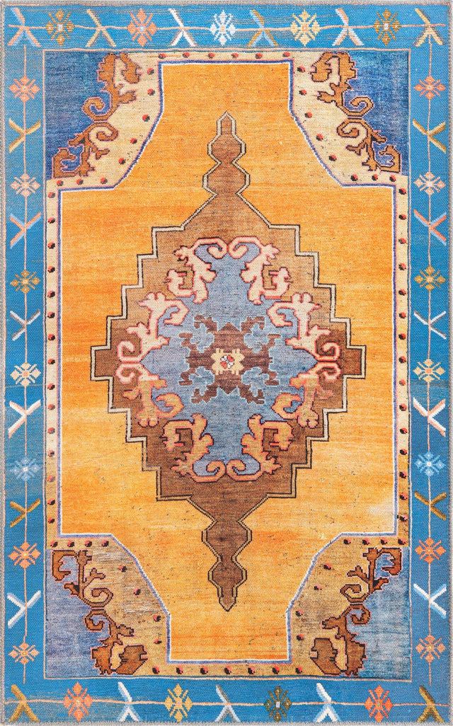 Washable Orange 3' 6 x 5' 6 Timeless Rectangle Area Rug Easy to Clean Stain Resistant & Durable Traditional Classic Vintage Design Carpet for Sale at Rug Engine