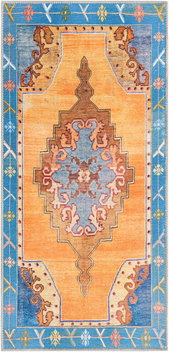 Washable Orange 2' x 4' Timeless Runner Area Rug Easy to Clean Stain Resistant & Durable Traditional Classic Vintage Design Carpet for Sale at Rug Engine