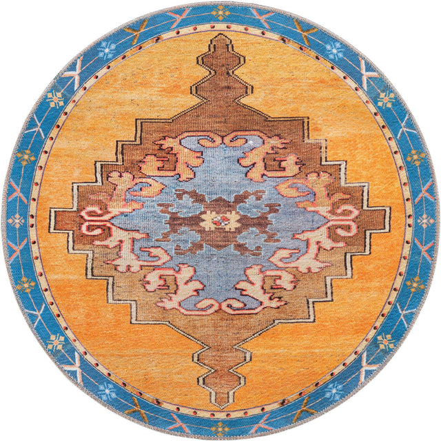 Washable Orange 3' 6 x 3' 6 Timeless Round Area Rug Easy to Clean Stain Resistant & Durable Traditional Classic Vintage Design Carpet for Sale at Rug Engine