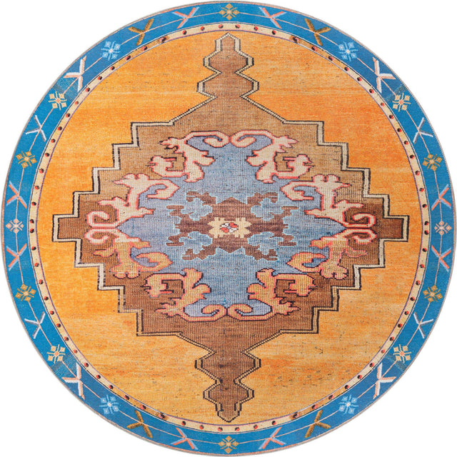Washable Orange 7' 7 x 7' 7 Timeless Round Area Rug Easy to Clean Stain Resistant & Durable Traditional Classic Vintage Design Carpet for Sale at Rug Engine