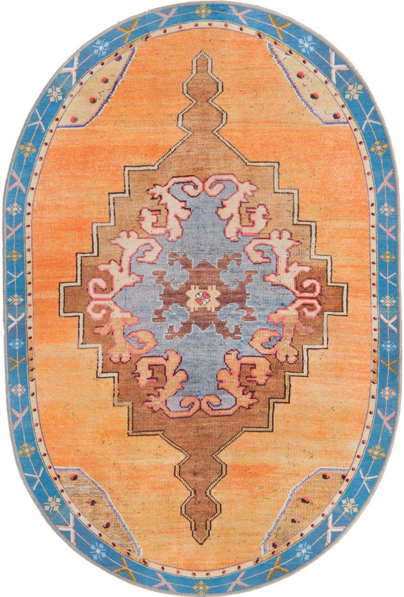 Washable Orange 4' x 6' Timeless Oval Area Rug Easy to Clean Stain Resistant & Durable