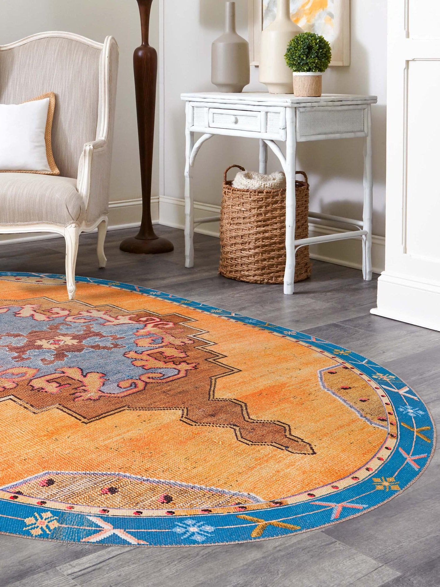 Washable Orange 4' x 6' Timeless Oval Area Rug Easy to Clean Stain Resistant & Durable