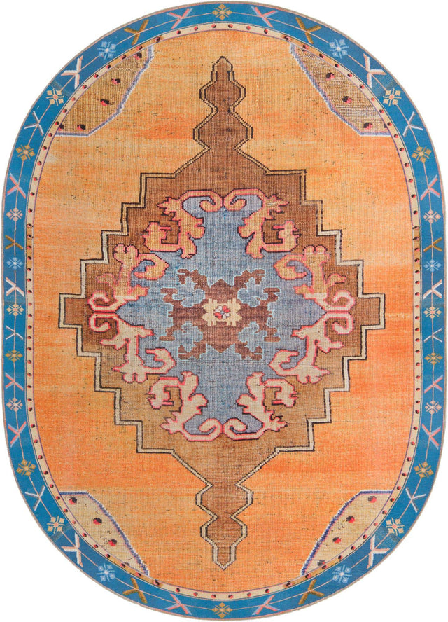 Washable Orange 7' 6 x 10' 6 Timeless Oval Area Rug Easy to Clean Stain Resistant & Durable Traditional Classic Vintage Design Carpet for Sale at Rug Engine