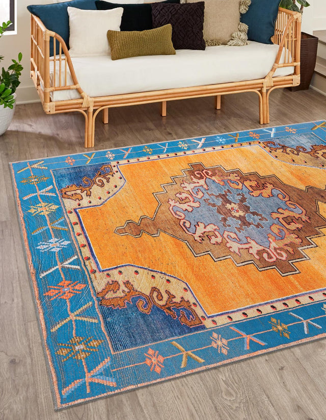 Washable Orange 7' 6 x 7' 6 Timeless Square Area Rug Easy to Clean Stain Resistant & Durable Traditional Classic Vintage Design Carpet for Sale at Rug Engine