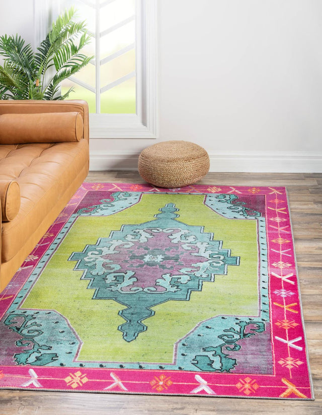 Washable Green 7' 6 x 10' 6 Timeless Rectangle Area Rug Easy to Clean Stain Resistant & Durable Traditional Classic Vintage Design Carpet for Sale at Rug Engine