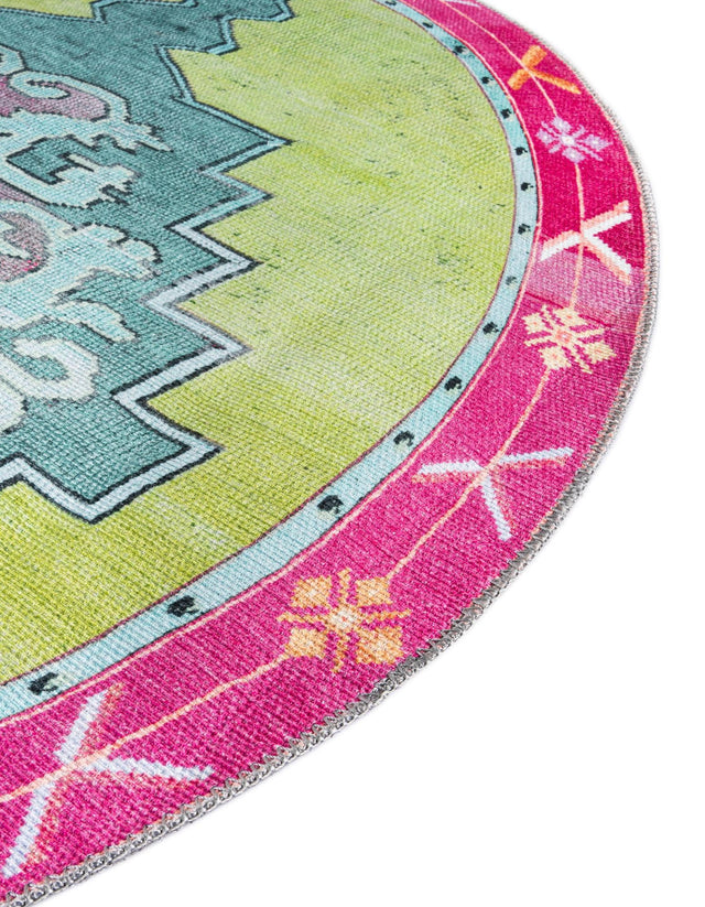 Washable Green 5' x 5' Timeless Round Area Rug Easy to Clean Stain Resistant & Durable Traditional Classic Vintage Design Carpet for Sale at Rug Engine