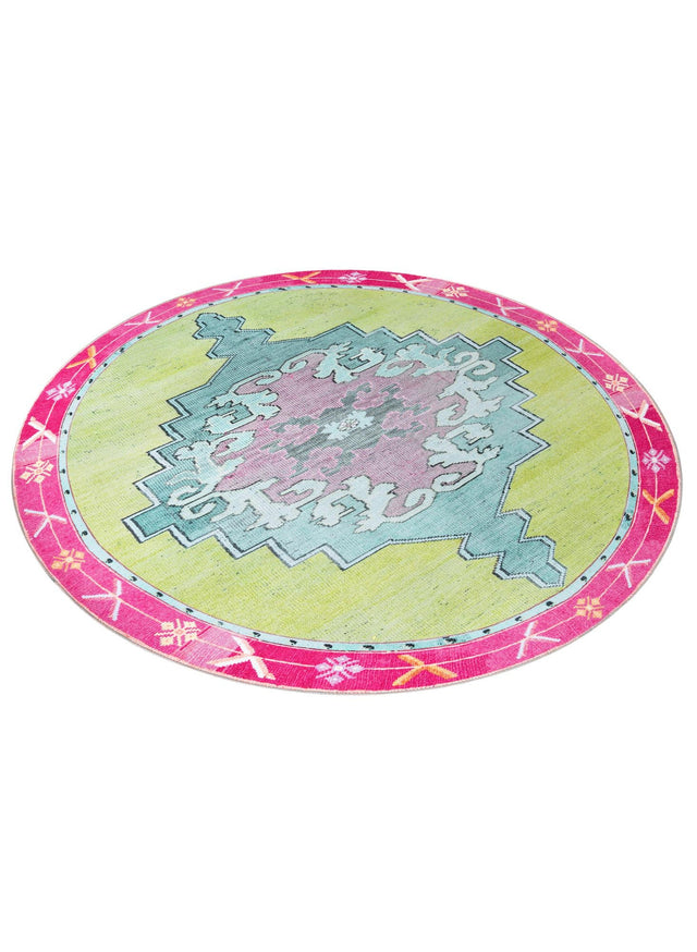 Washable Green 7' 7 x 7' 7 Timeless Round Area Rug Easy to Clean Stain Resistant & Durable Traditional Classic Vintage Design Carpet for Sale at Rug Engine