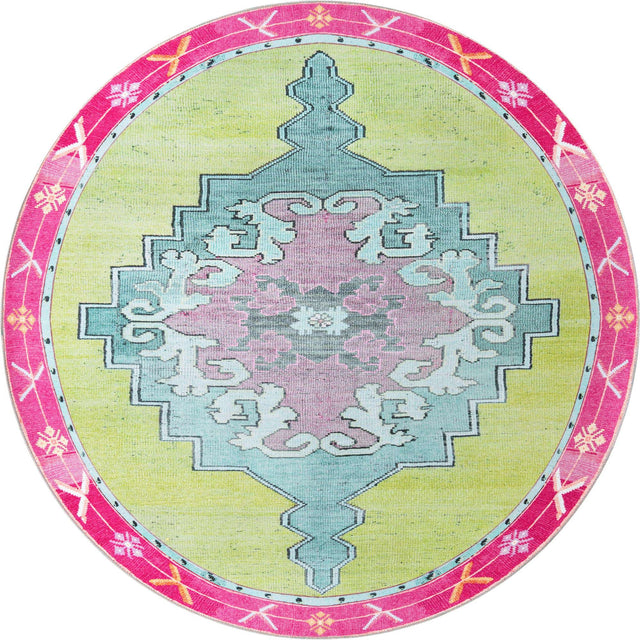Washable Green 7' 7 x 7' 7 Timeless Round Area Rug Easy to Clean Stain Resistant & Durable Traditional Classic Vintage Design Carpet for Sale at Rug Engine