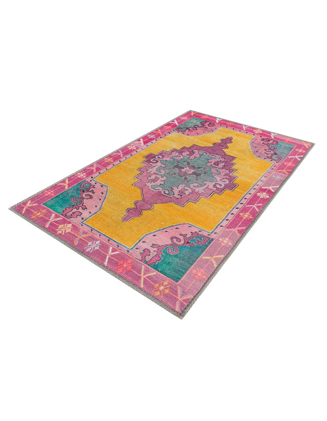 Washable Yellow 2' x 3' Timeless Rectangle Area Rug Easy to Clean Stain Resistant & Durable Traditional Classic Vintage Design Carpet for Sale at Rug Engine