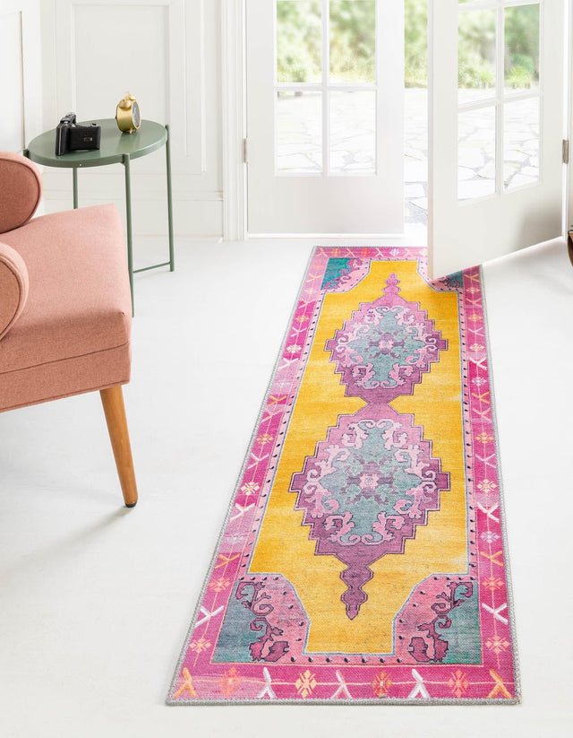 Washable Yellow 2' x 5' 3 Timeless Runner Area Rug Easy to Clean Stain Resistant & Durable Traditional Classic Vintage Design Carpet for Sale at Rug Engine