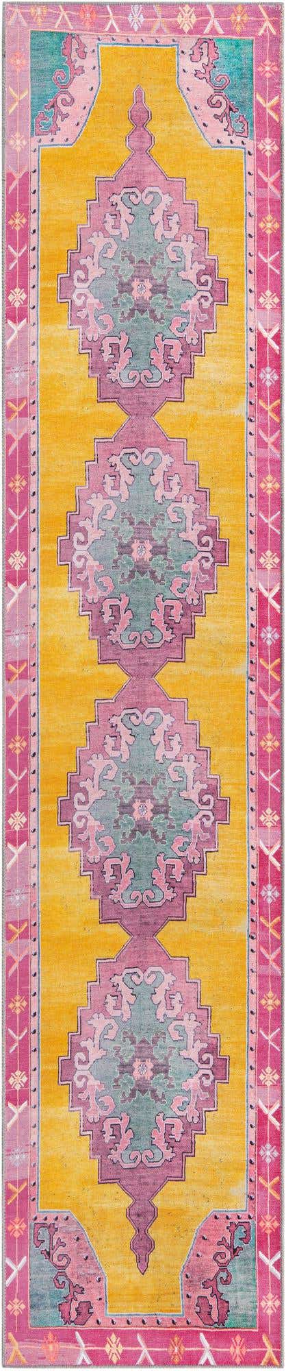 Washable Yellow 2' 6 x 12' Timeless Runner Area Rug Easy to Clean Stain Resistant & Durable Traditional Classic Vintage Design Carpet for Sale at Rug Engine