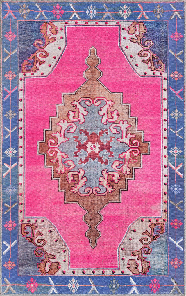 Washable Fuchsia 3' 6 x 5' 6 Timeless Rectangle Area Rug Easy to Clean Stain Resistant & Durable Traditional Classic Vintage Design Carpet for Sale at Rug Engine