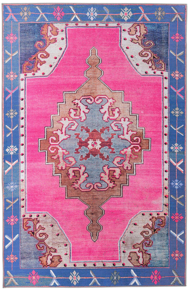 Washable Fuchsia 5' x 8' Timeless Rectangle Area Rug Easy to Clean Stain Resistant & Durable Traditional Classic Vintage Design Carpet for Sale at Rug Engine