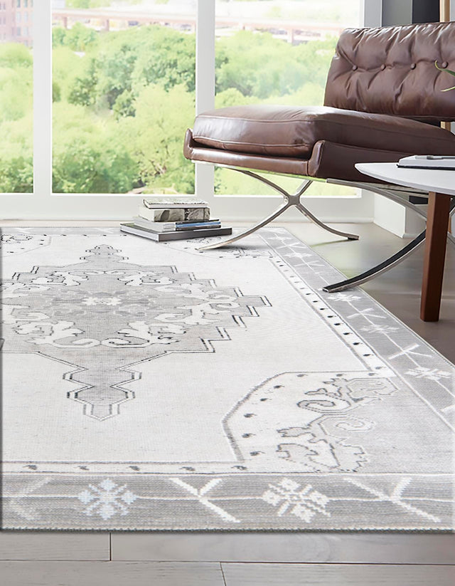 Washable white Gray 5' x 8' Timeless Rectangle Area Rug Easy to Clean Stain Resistant & Durable Traditional Classic Vintage Design Carpet for Sale at Rug Engine
