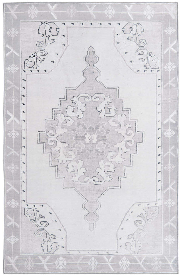 Washable white Gray 5' x 8' Timeless Rectangle Area Rug Easy to Clean Stain Resistant & Durable Traditional Classic Vintage Design Carpet for Sale at Rug Engine