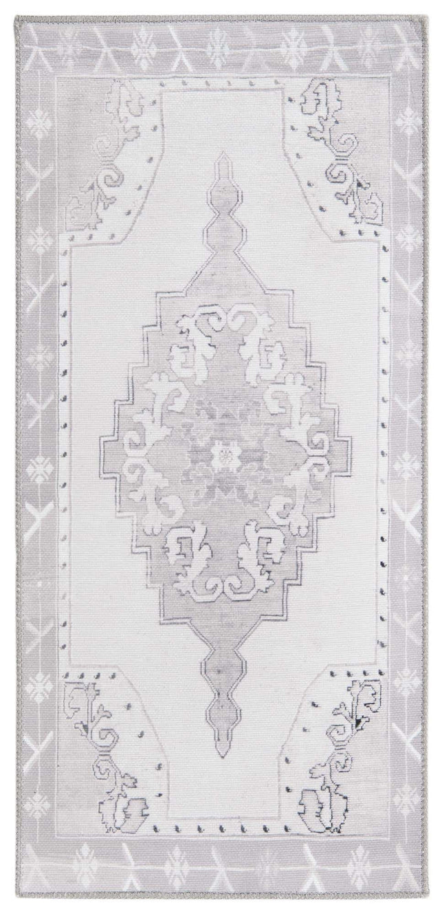 Washable white Gray 2' x 4' Timeless Runner Area Rug Easy to Clean Stain Resistant & Durable Traditional Classic Vintage Design Carpet for Sale at Rug Engine
