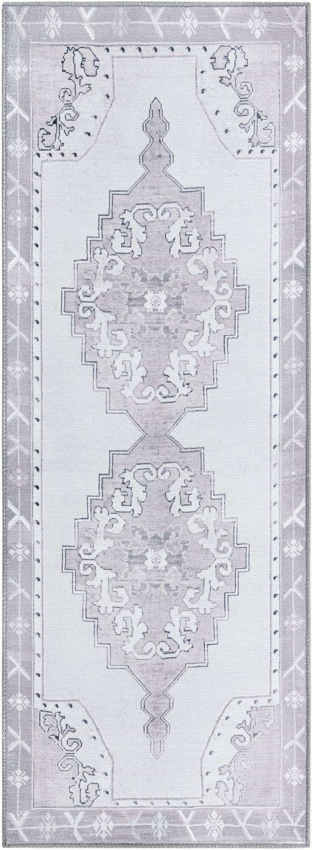 Washable white Gray 2' x 5' 3 Timeless Runner Area Rug Easy to Clean Stain Resistant & Durable Traditional Classic Vintage Design Carpet for Sale at Rug Engine