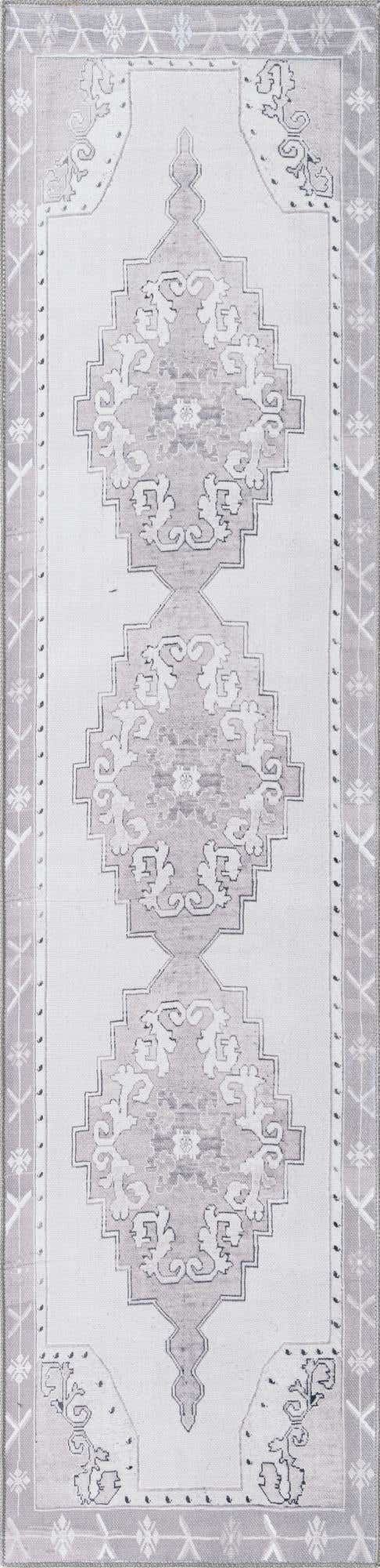 Washable white Gray 2' 6 x 10' Timeless Runner Area Rug Easy to Clean Stain Resistant & Durable Traditional Classic Vintage Design Carpet for Sale at Rug Engine