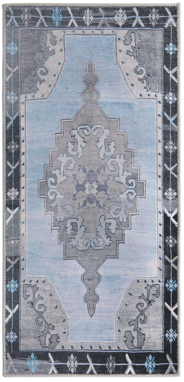 Washable Blue Gray 2' x 4' Timeless Runner Area Rug Easy to Clean Stain Resistant & Durable Traditional Classic Vintage Design Carpet for Sale at Rug Engine